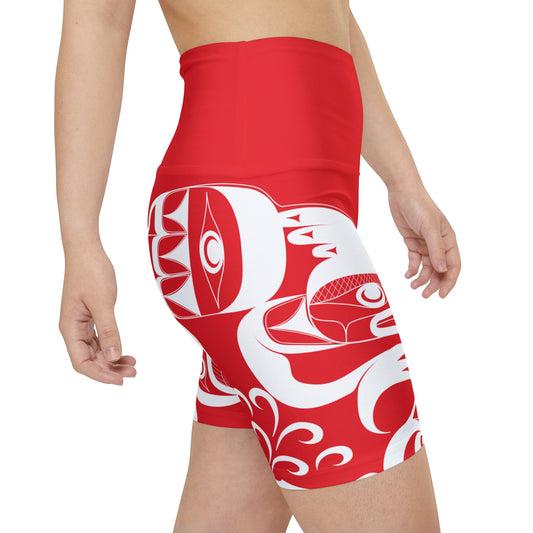 Red Biker Shorts with “Whale Hunt” design by Joshua Watts