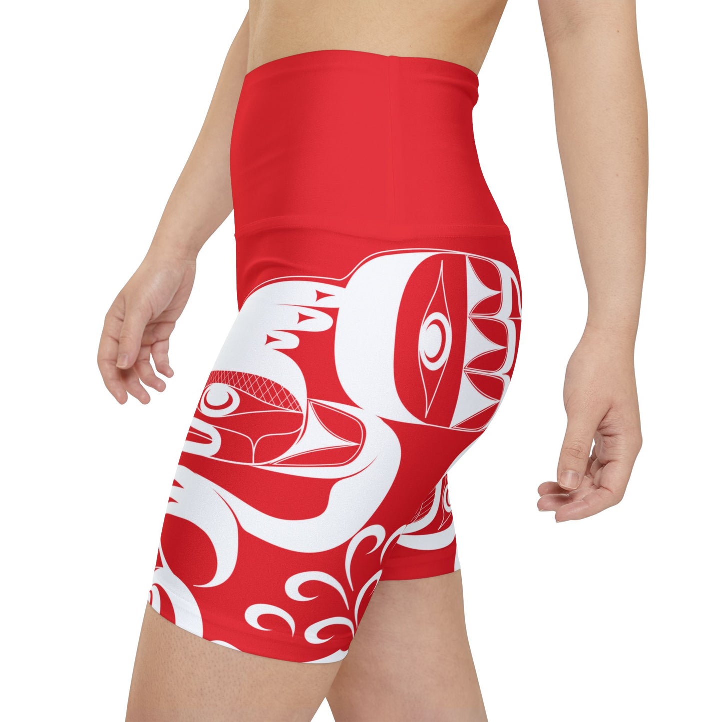Red Biker Shorts with “Whale Hunt” design by Joshua Watts