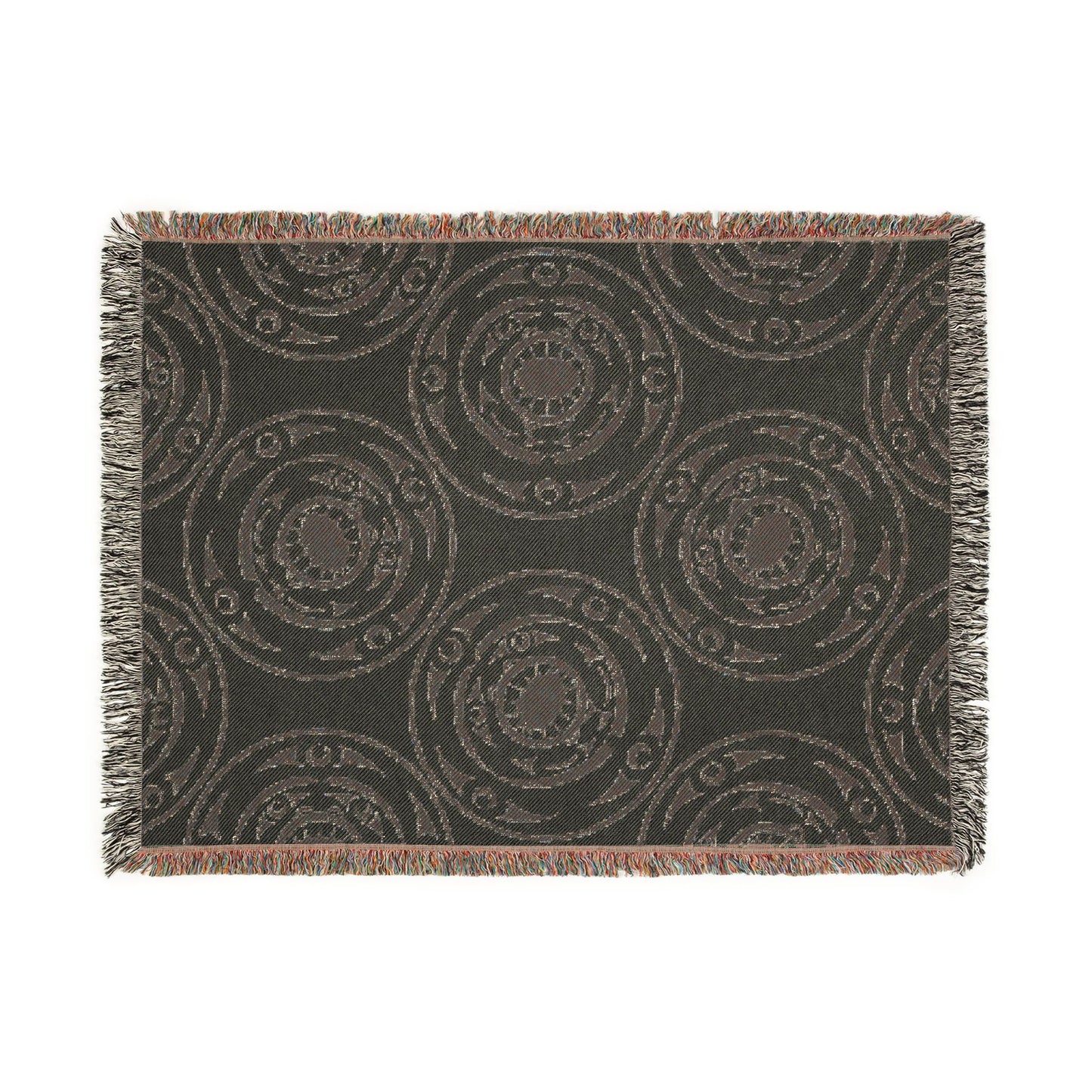 Boho Circle Woven Blanket – Cream Tribal Medallion Throw