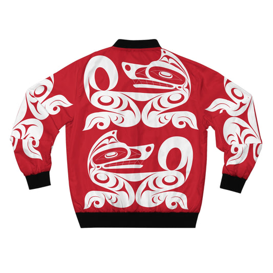 Unisex Red and White Wolf Bomber Jacket designed by Joshua Watts