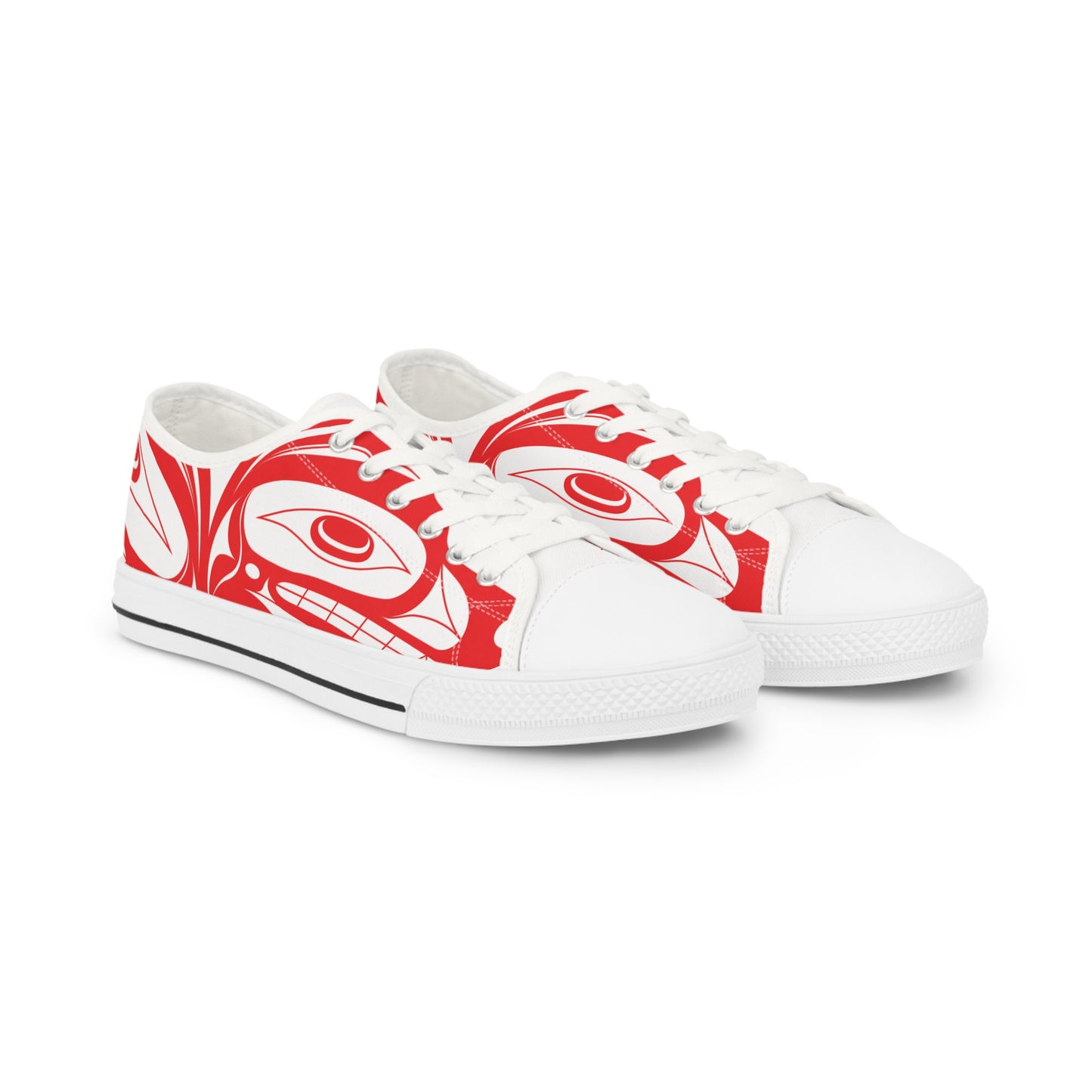 Men's White Low Top shoes with Red Wolf design by Joshua Watts