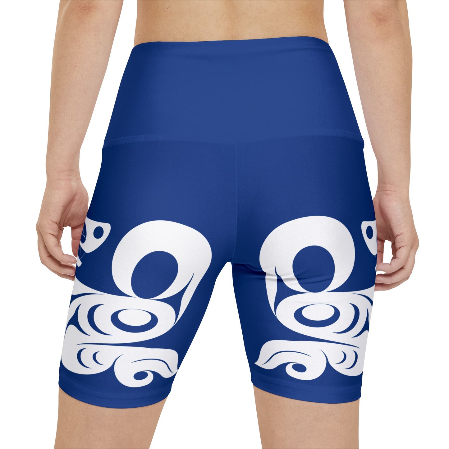 Blue Biker Shorts with White Wolf design by Joshua Watts