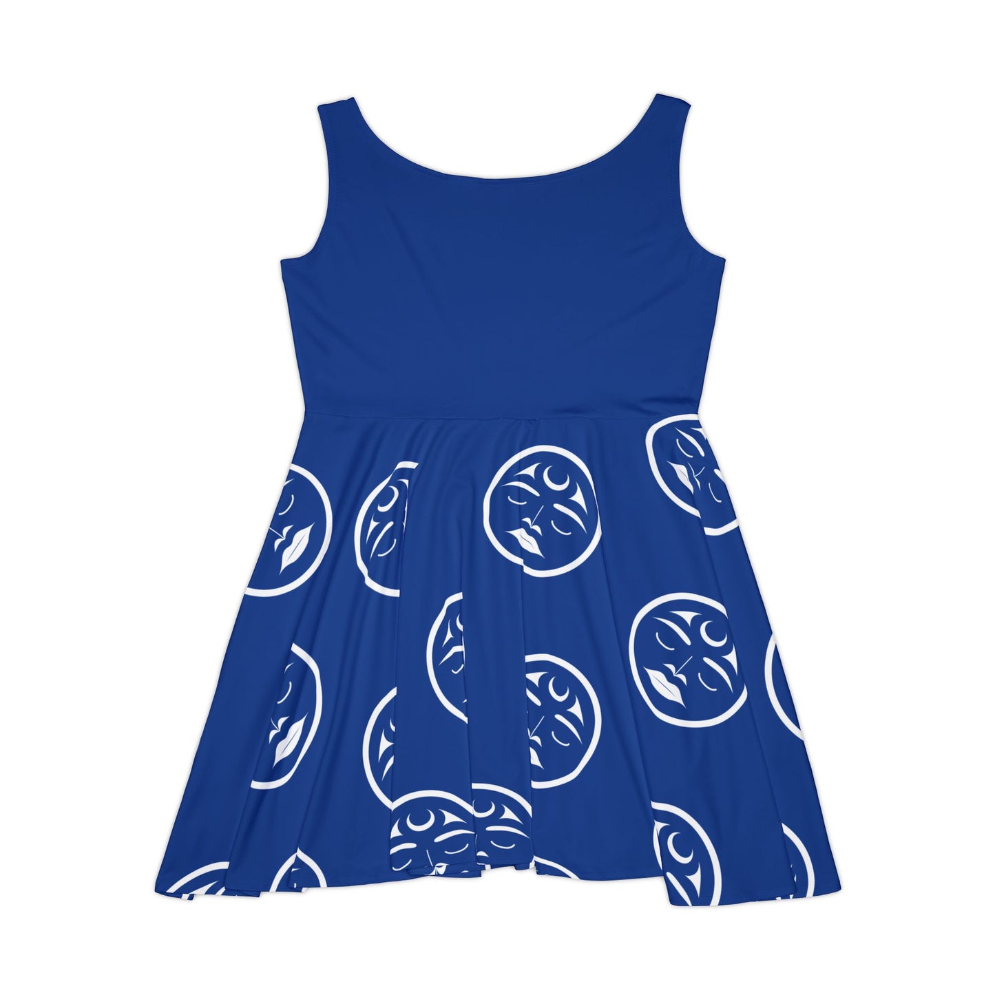 Blue Skater Dress with Many Moons design by Joshua Watts