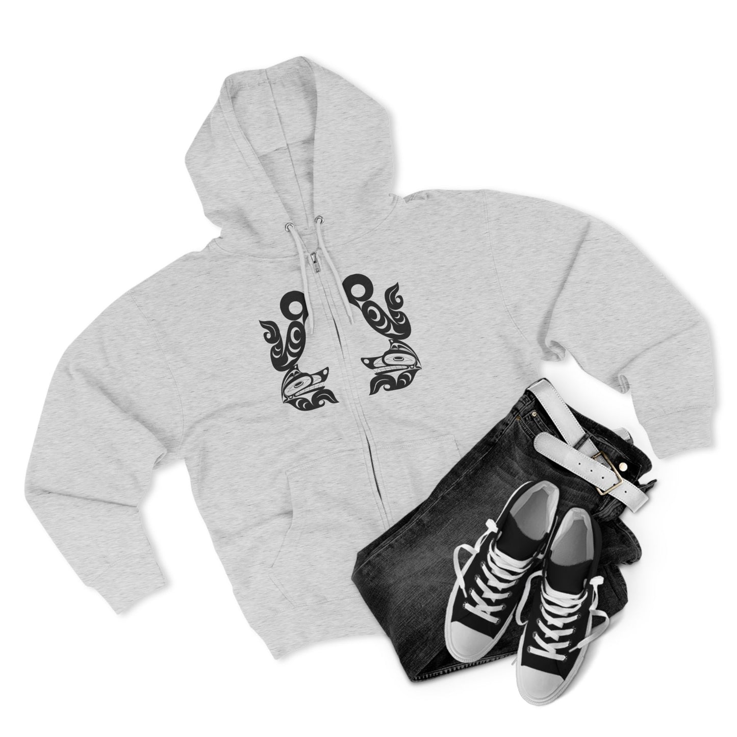 Unisex Zip Hoodie with “Tsuu-Baa-Asaxt Wolves” design by Joshua Watts