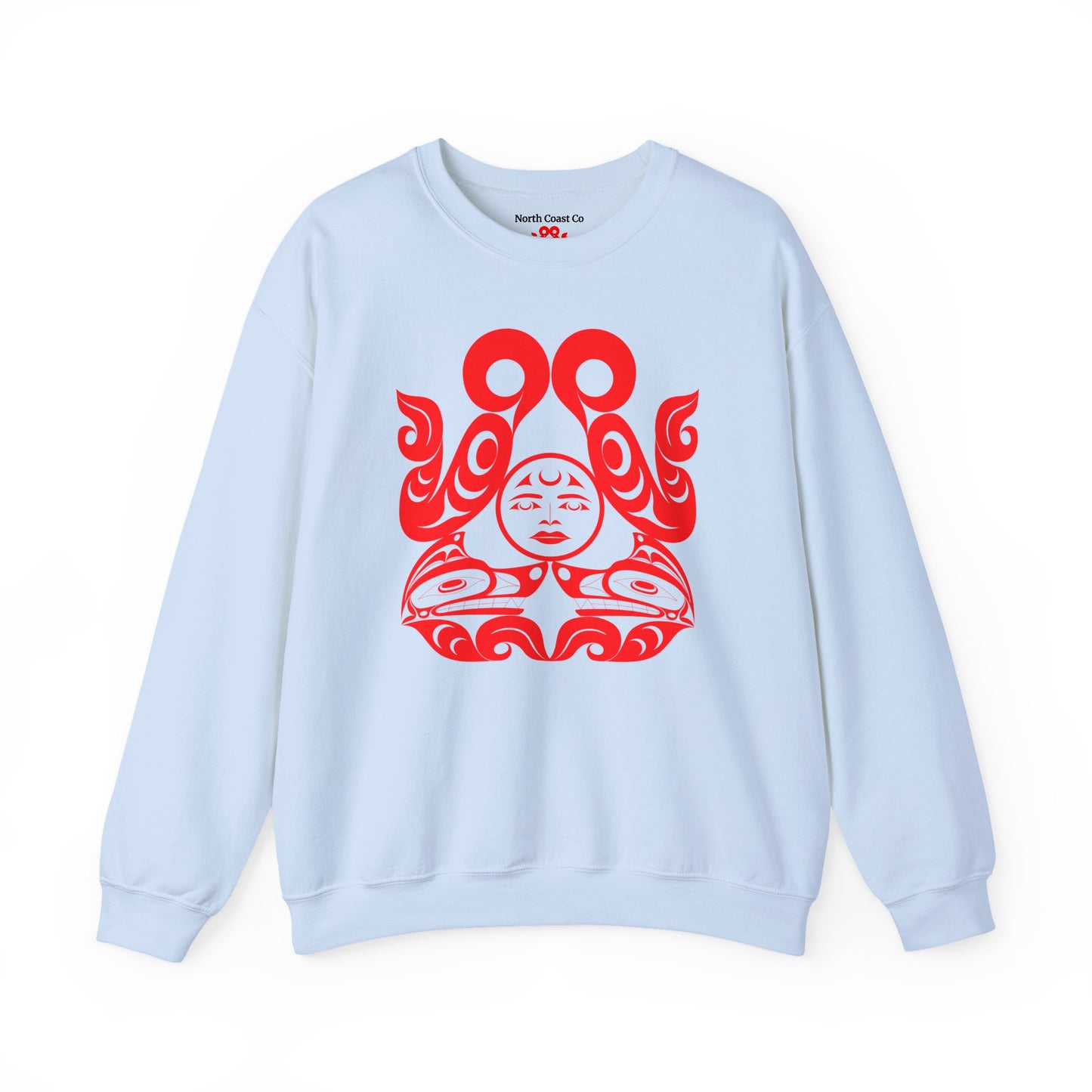 Unisex Crewneck Pullover sweatshirt with Red “Tsuu-Baa-Asaxt Wolves” design by Joshua Watts