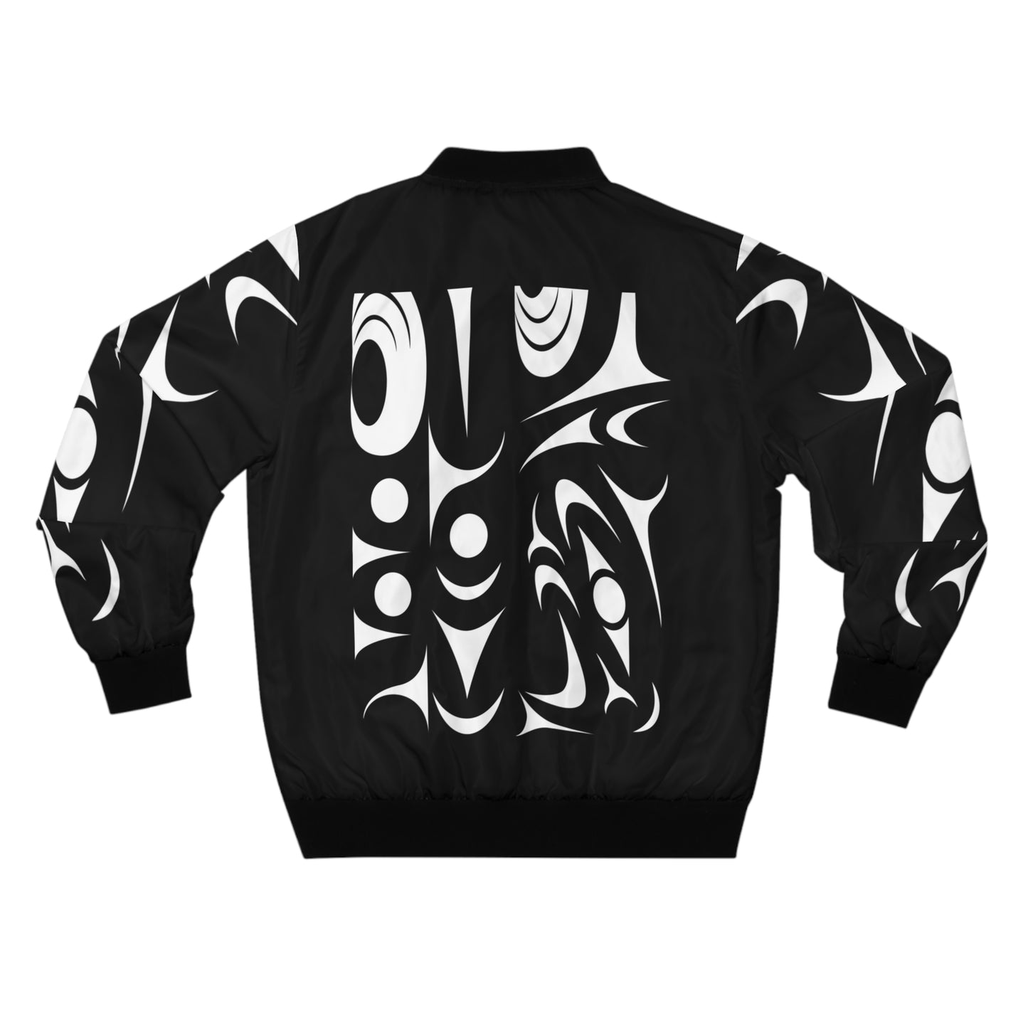 Black Unisex Bomber Jacket with White Thunderbird design by Joshua Watts