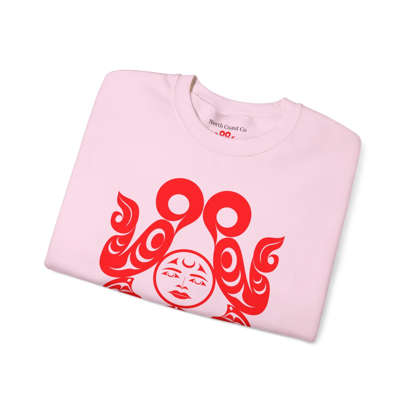 Unisex Crewneck Pullover sweatshirt with Red “Tsuu-Baa-Asaxt Wolves” design by Joshua Watts