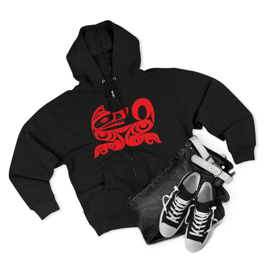 Black Unisex Zip Hoodie with “ Red Wolf” design by Joshua Watts