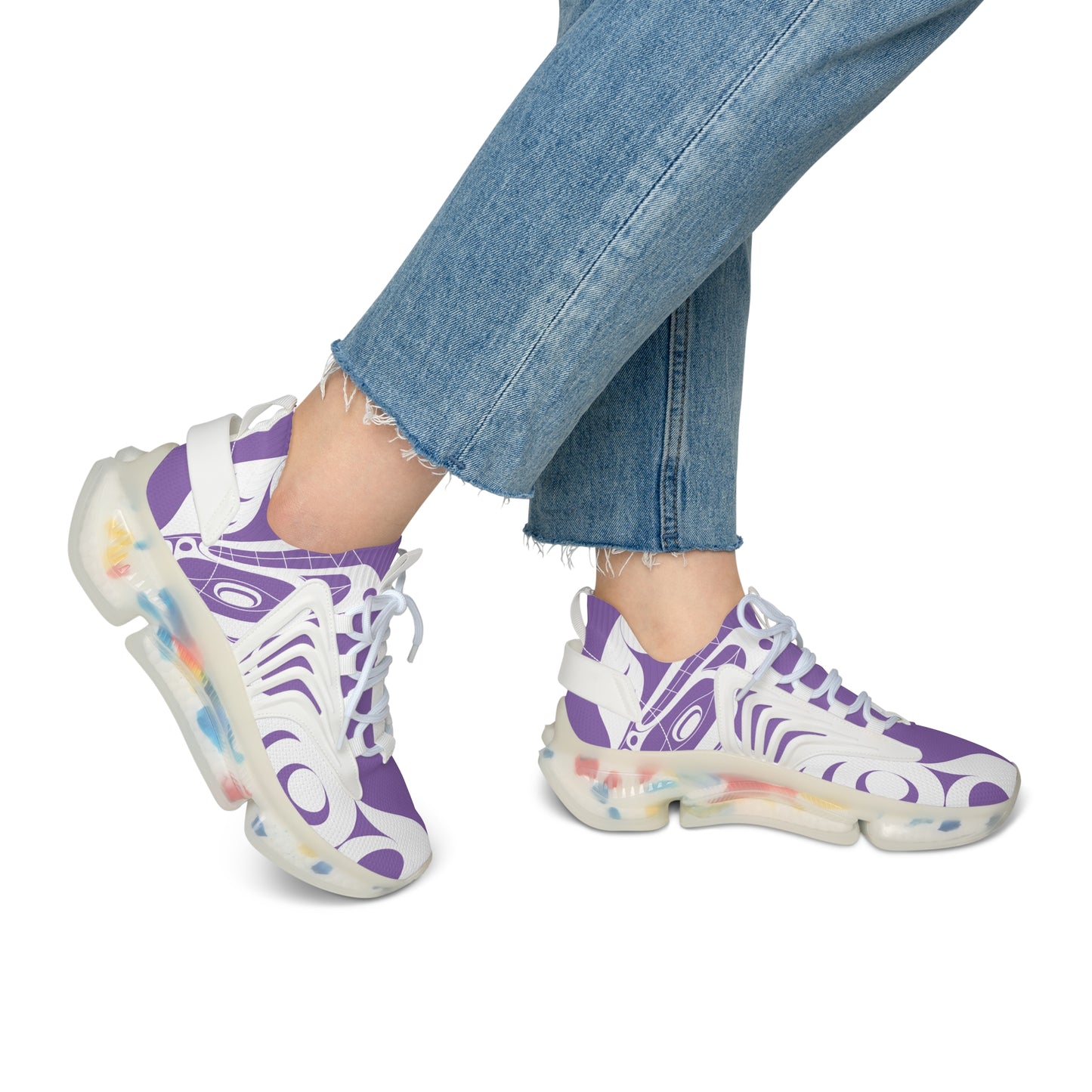 Women’s  Stylin’ Light Purple Sneakers with White Wolf design by Joshua Watts