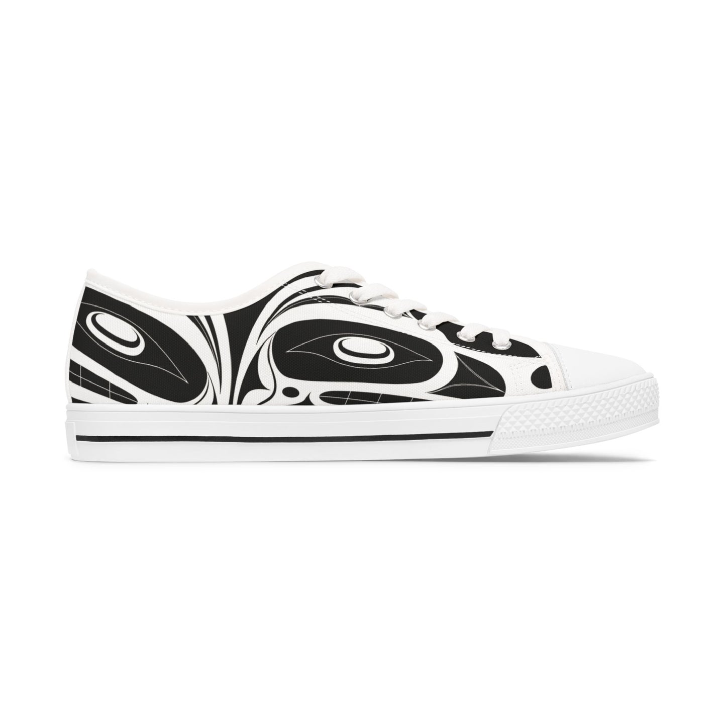 Women's Black and White Low Top shoes with White Wolf design by Joshua Watts