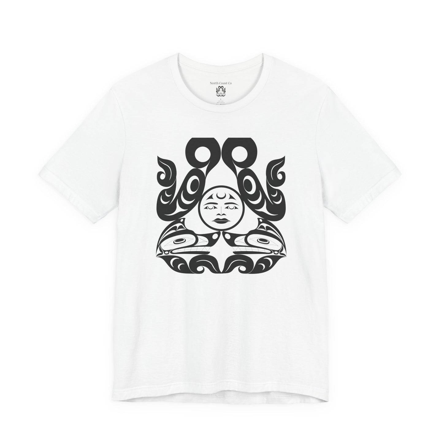 Unisex T-Shirt with black and white “Tsuu-Baa-Asaxt wolves” design by Joshua Watts