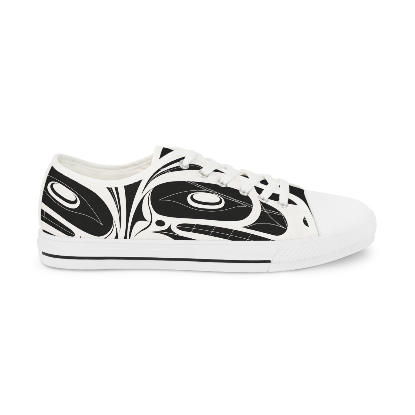 Men's Black Low Top shoes with White Wolf design by Joshua Watts