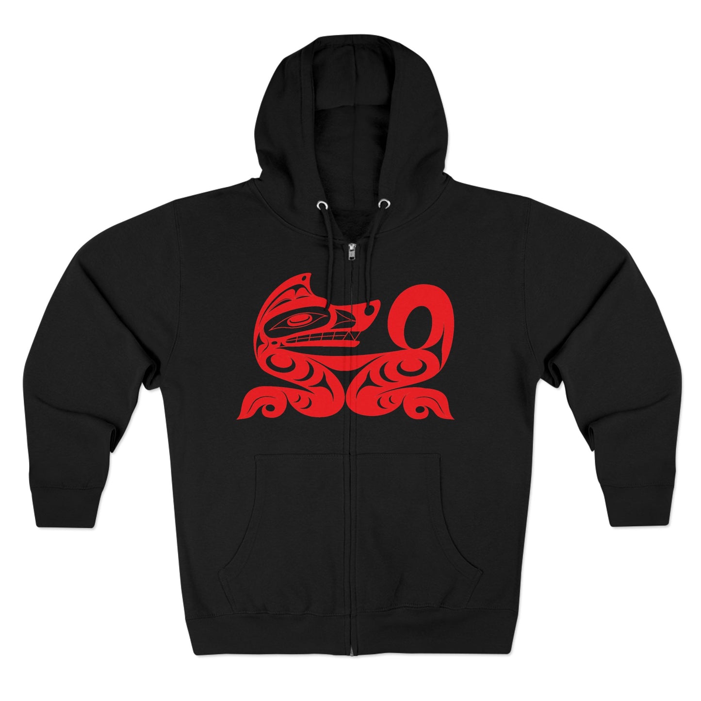 Black Unisex Zip Hoodie with “ Red Wolf” design by Joshua Watts