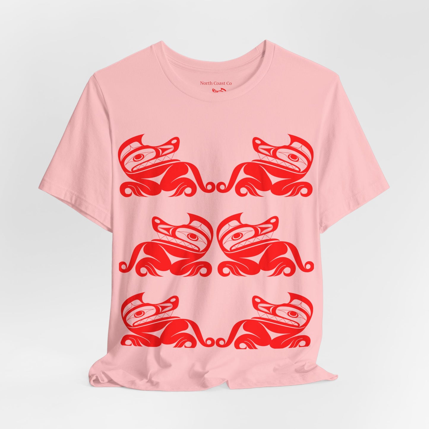 Unisex T-Shirt with red“Twin Wolves” design by Joshua Watts