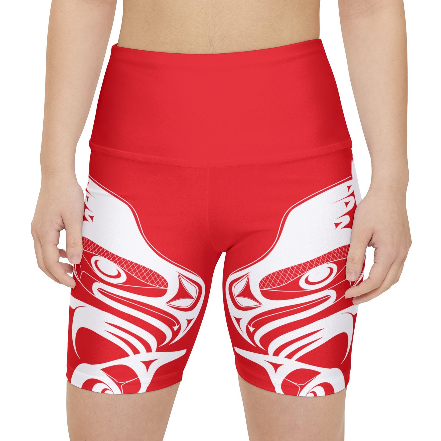 Red Biker Shorts with “Whale Hunt” design by Joshua Watts