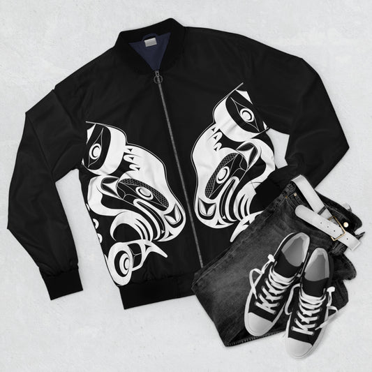 Unisex Bomber Jacket with “Whale Hunt” design by Joshua Watts