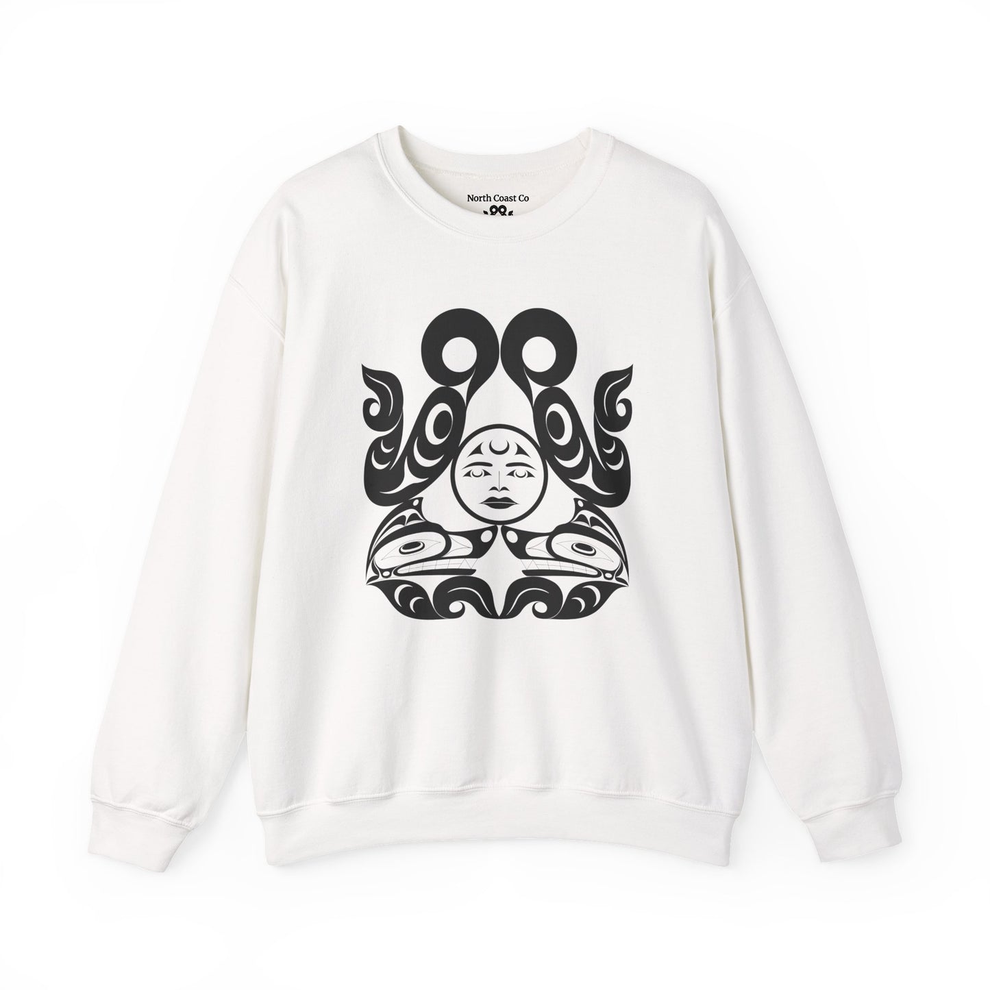 Unisex Crewneck Pullover sweatshirt with White “Tsuu-Baa-Asaxt Wolves” design by Joshua Watts
