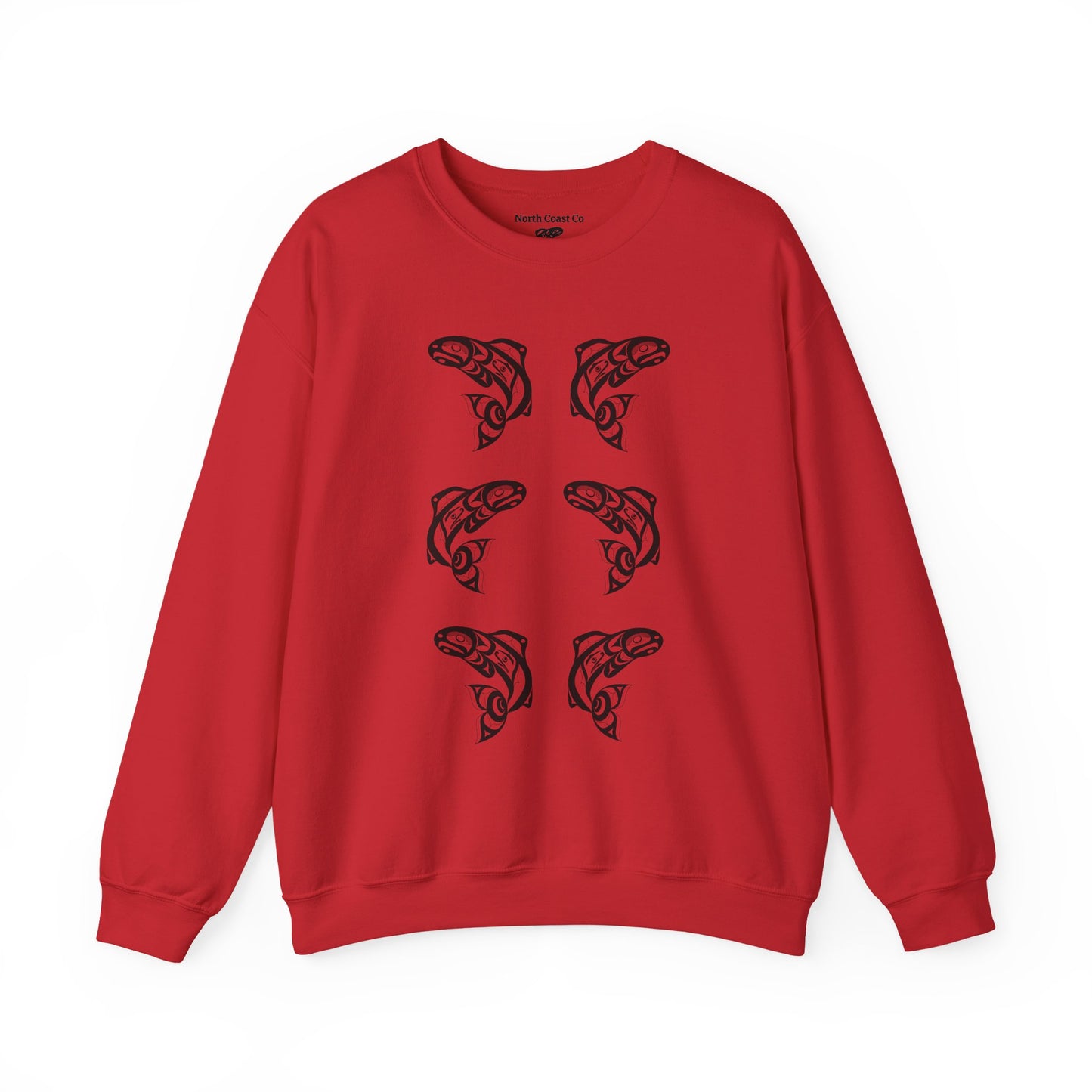 Unisex Crewneck Pullover sweatshirt with Black “Salmon Run” design by Joshua Watts