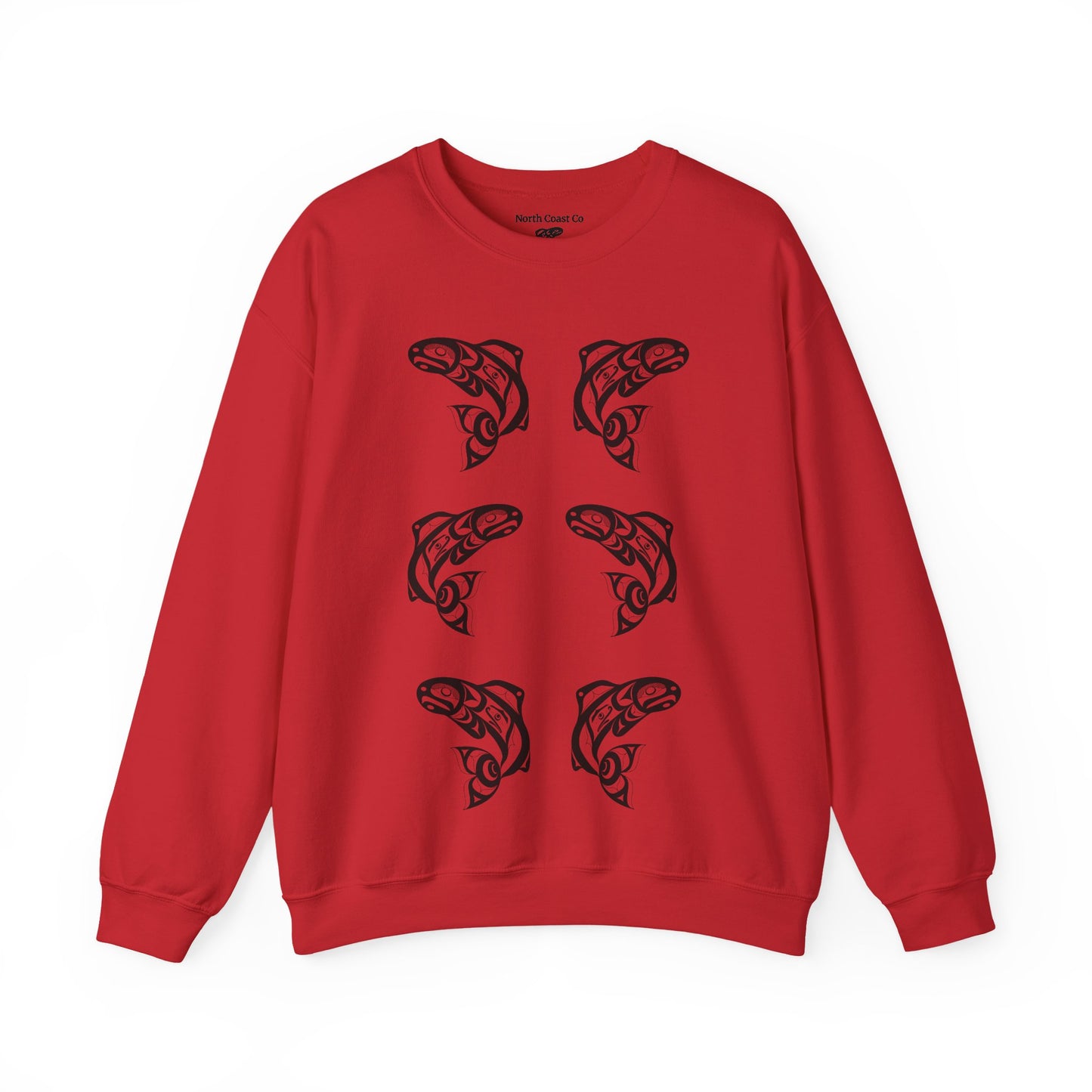 Unisex Crewneck Pullover sweatshirt with Black “Salmon Run” design by Joshua Watts