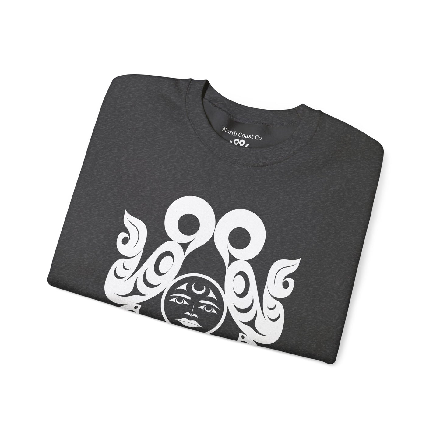 Unisex Crewneck Pullover sweatshirt with White “Tsuu-Baa-Asaxt Wolves” design by Joshua Watts