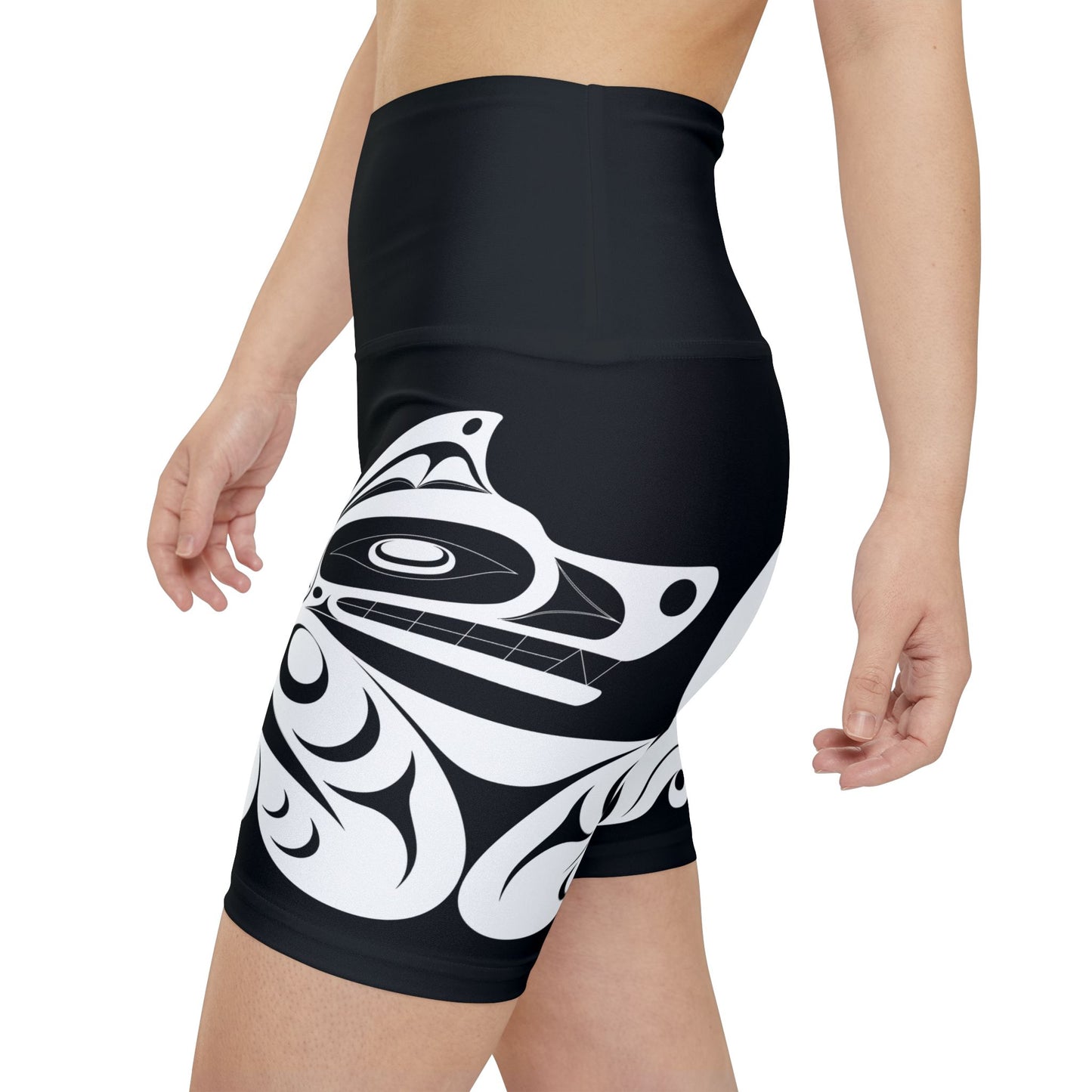 Black Biker Shorts with White Wolf design by Joshua Watts
