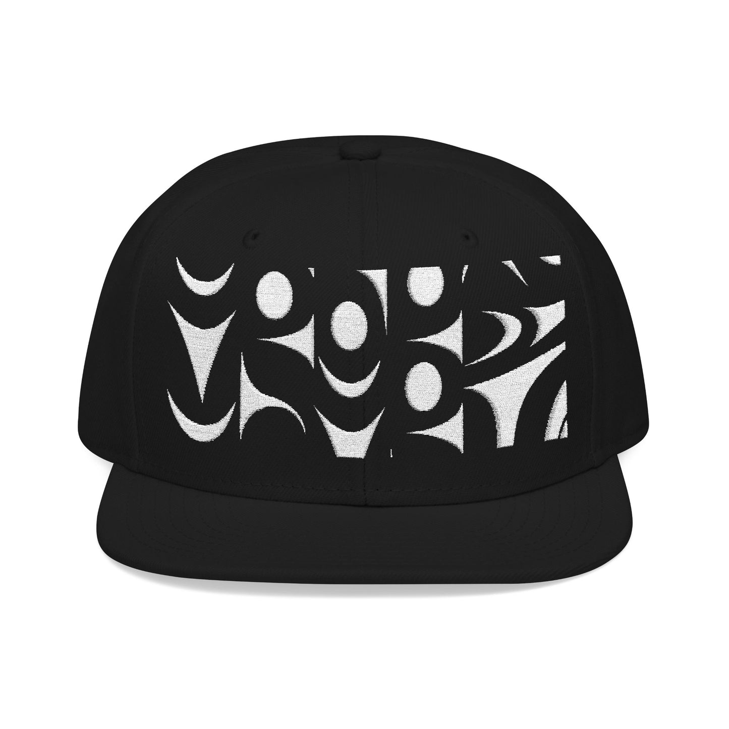 Embroidered Snapback Cap with White Abstract Salish design by Joshua Watts
