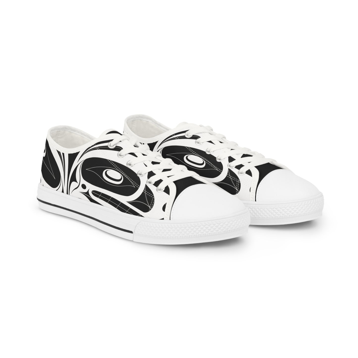 Men's Black Low Top shoes with White Wolf design by Joshua Watts