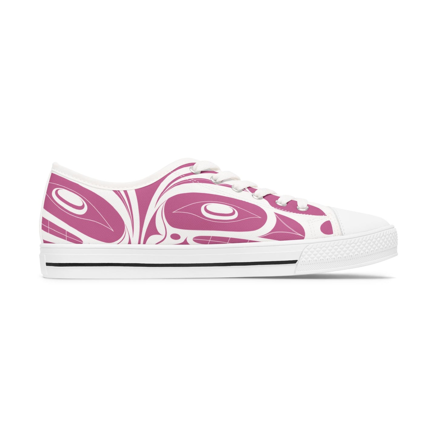 Women's Pink Low Top shoes with White Wolf design by Joshua Watts
