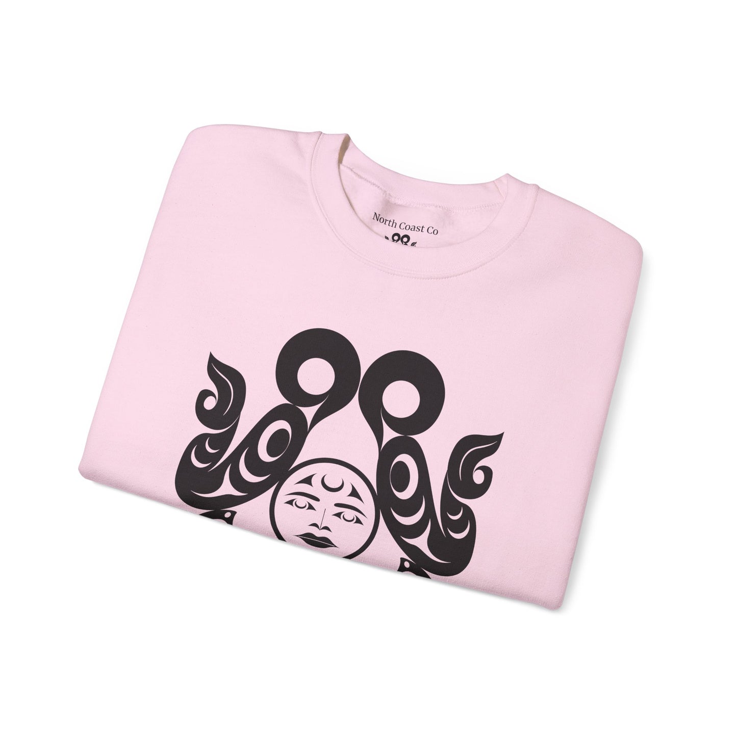 Unisex Crewneck Pullover sweatshirt with White “Tsuu-Baa-Asaxt Wolves” design by Joshua Watts