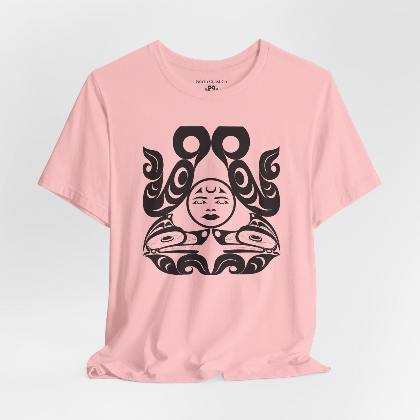 Unisex T-Shirt with black and white “Tsuu-Baa-Asaxt wolves” design by Joshua Watts