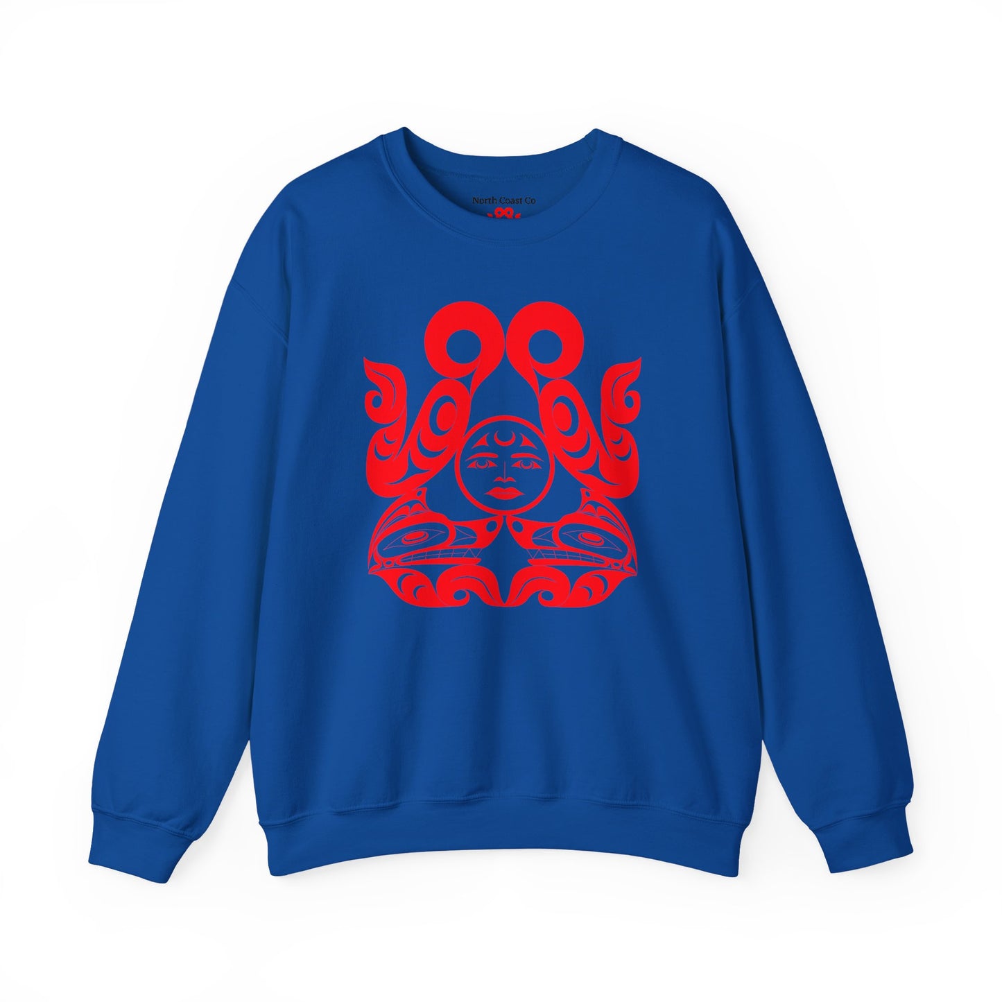 Unisex Crewneck Pullover sweatshirt with Red “Tsuu-Baa-Asaxt Wolves” design by Joshua Watts