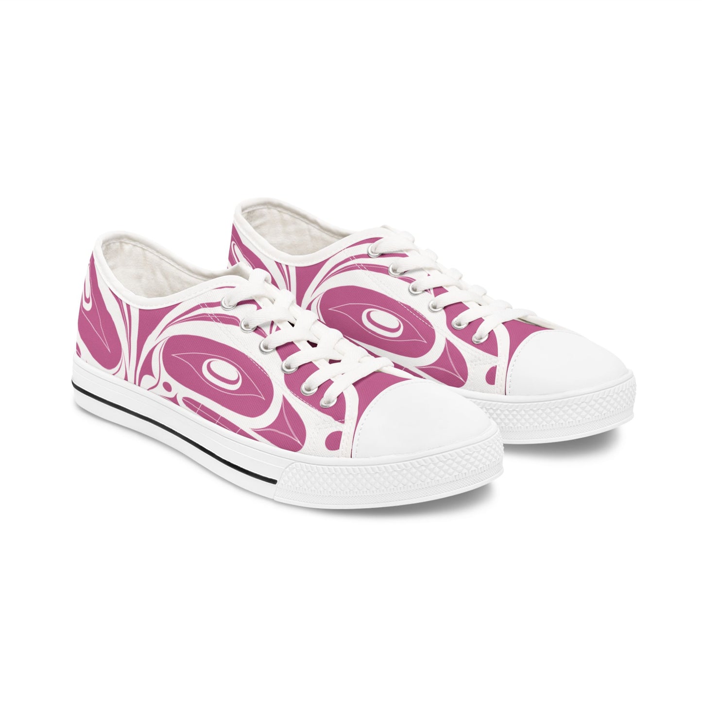 Women's Pink Low Top shoes with White Wolf design by Joshua Watts