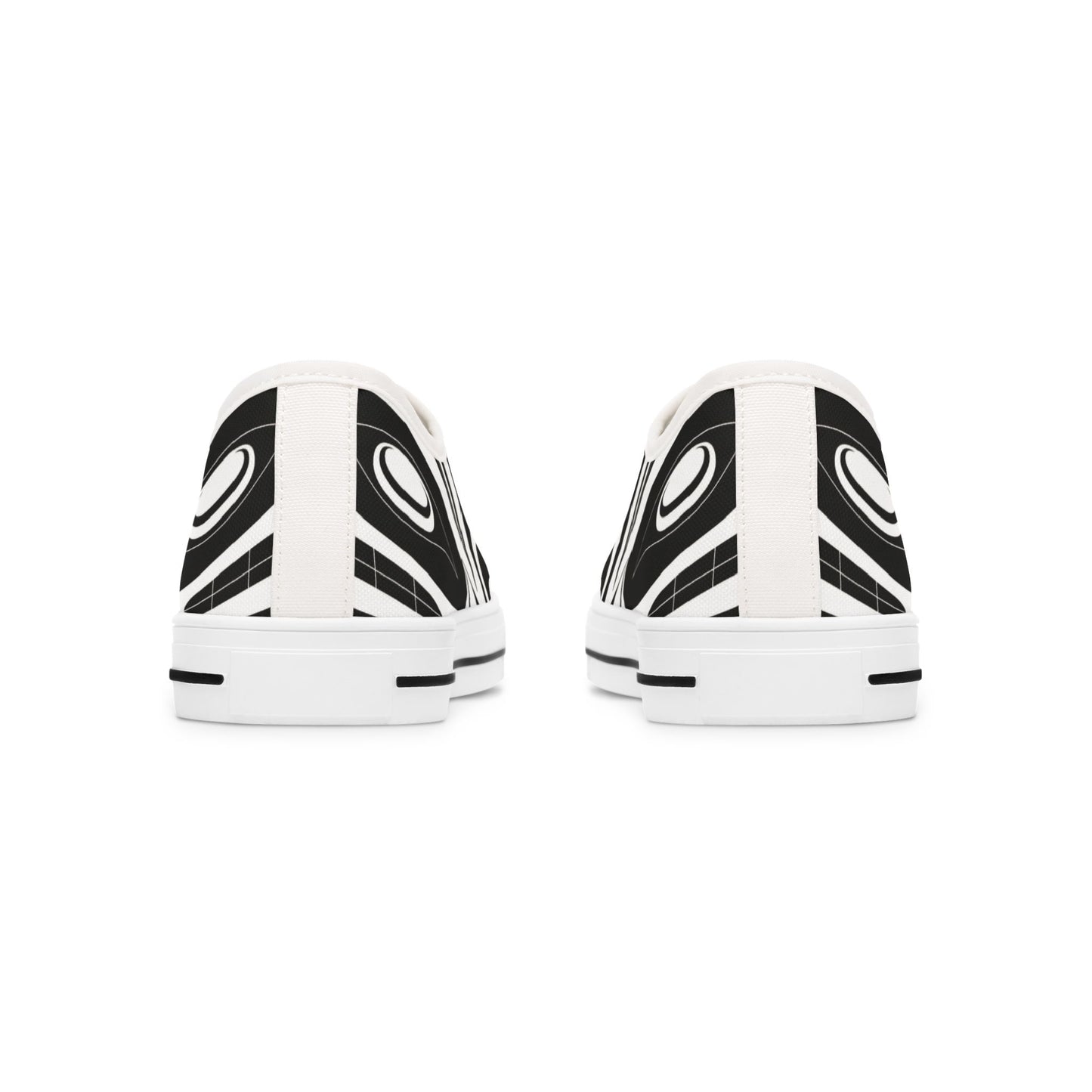 Women's Black and White Low Top shoes with White Wolf design by Joshua Watts