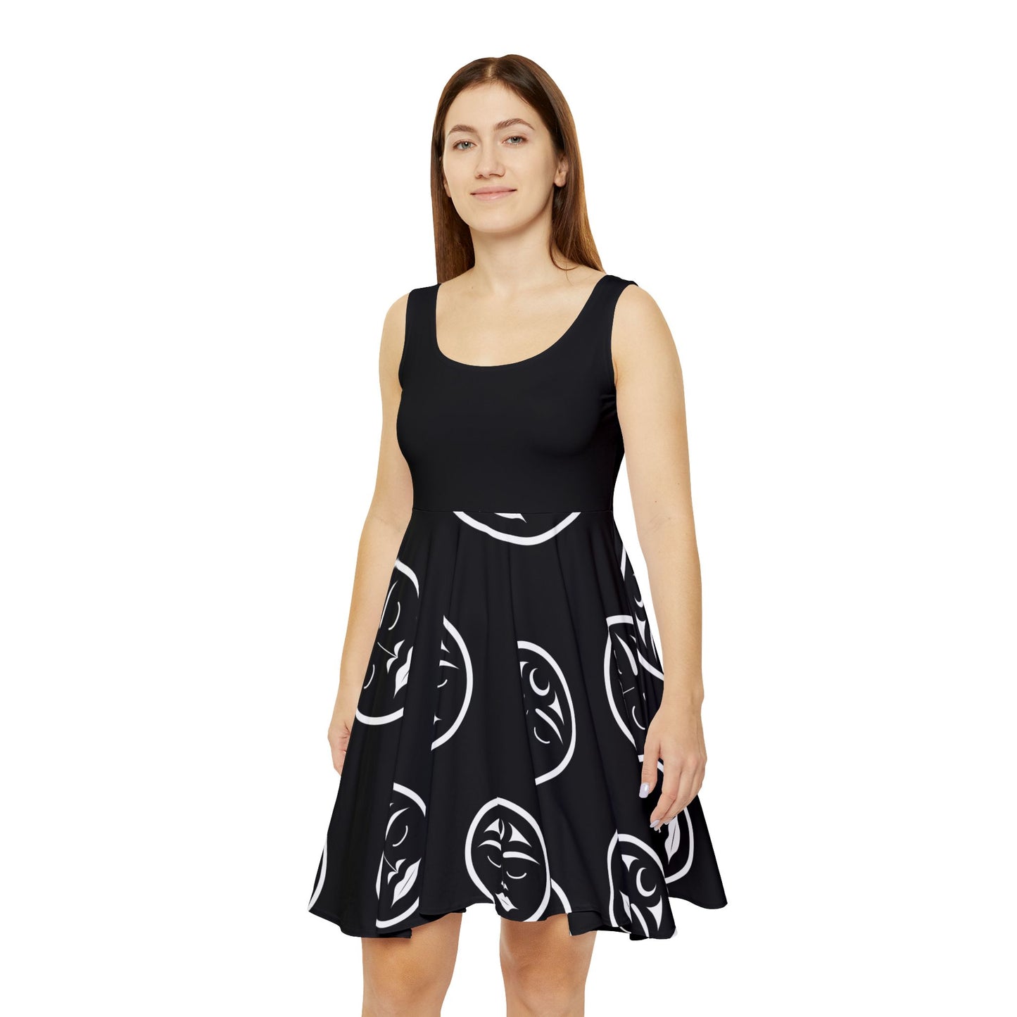 Black Skater Dress with Many Moons design by Joshua Watts
