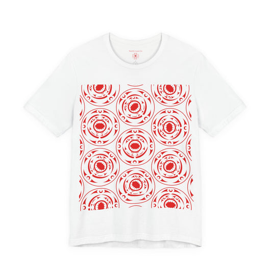 Unisex T-Shirt with red “Life and Death” pattern design by Joshua Watts