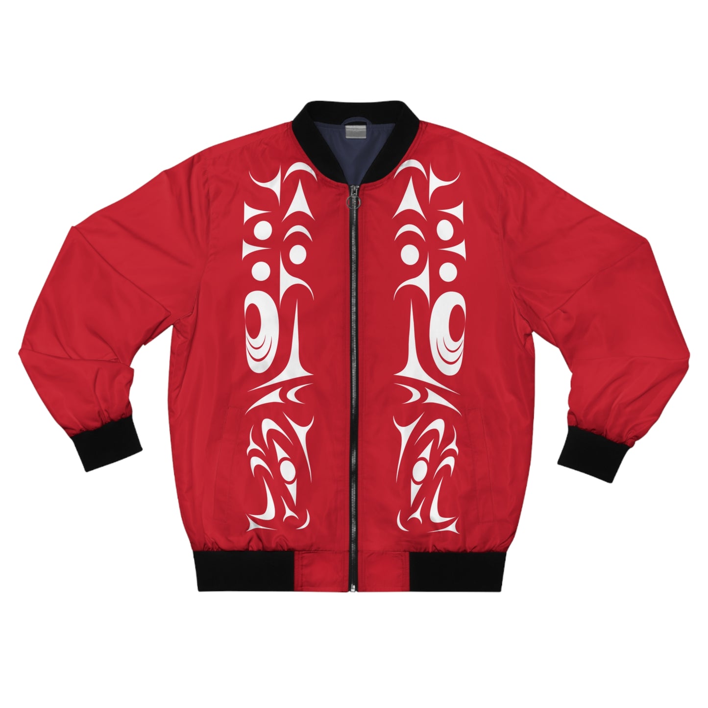 Red Unisex Bomber Jacket with White “Twin Thunderbird” design by Joshua Watts