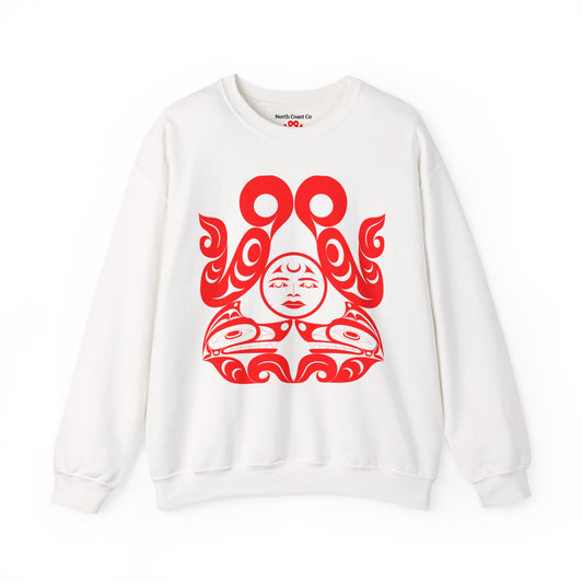 Unisex Crewneck Pullover sweatshirt with Red “Tsuu-Baa-Asaxt Wolves” design by Joshua Watts