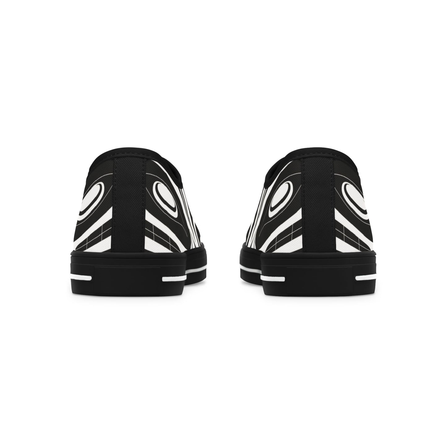 Women's All Black Low Top shoes with White Wolf design by Joshua Watts