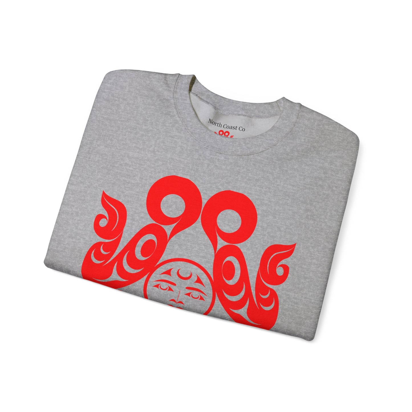 Unisex Crewneck Pullover sweatshirt with Red “Tsuu-Baa-Asaxt Wolves” design by Joshua Watts
