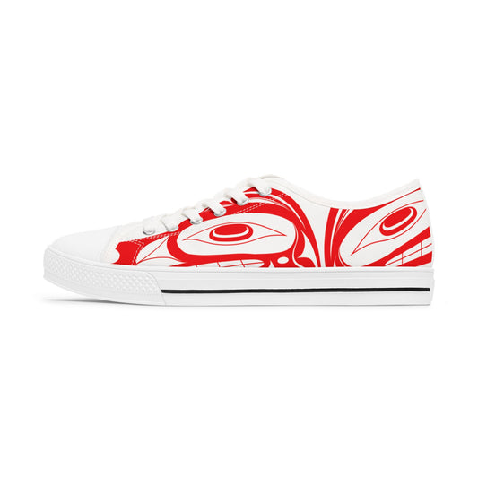 Women's White Low Top shoes with Red Wolf design by Joshua Watts