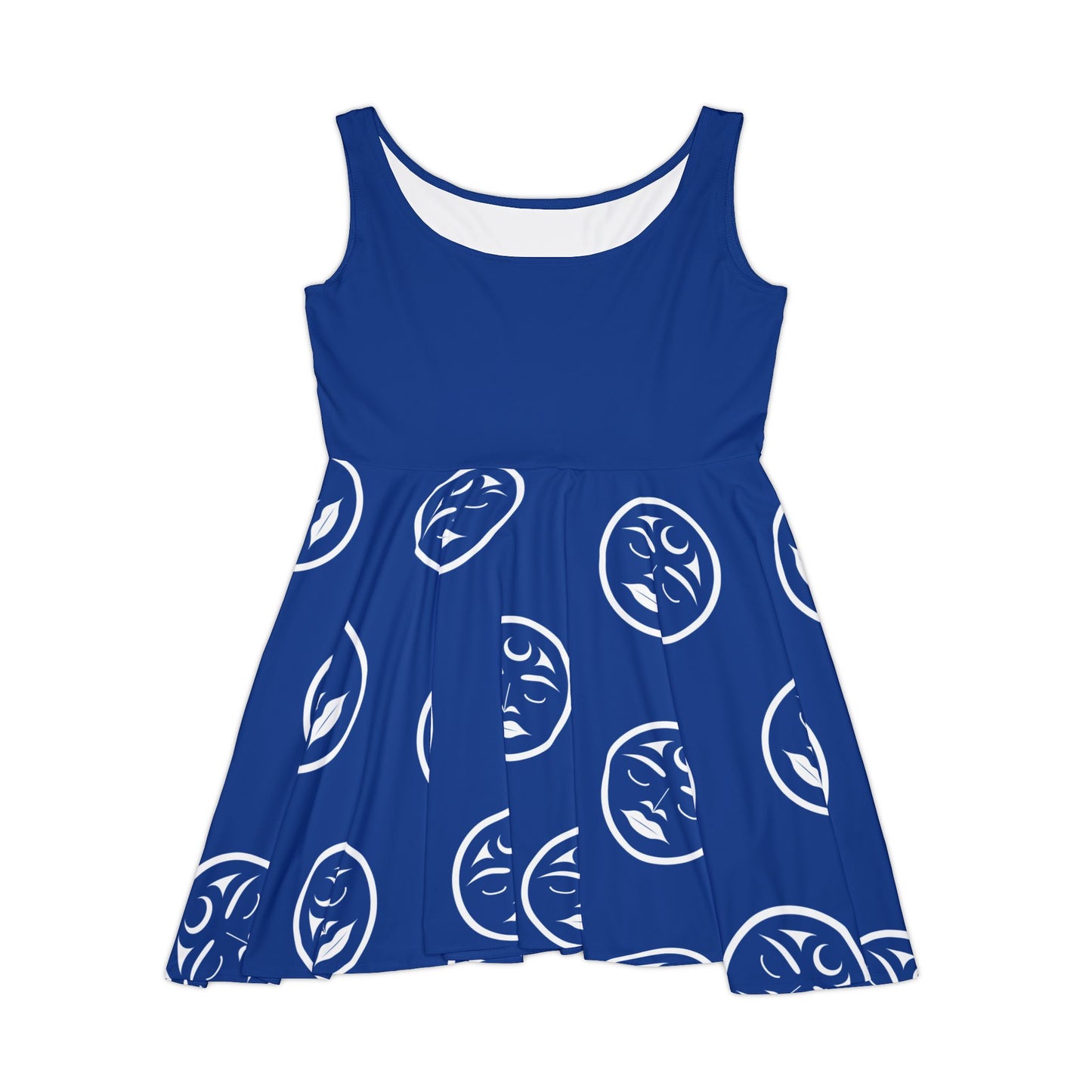 Blue Skater Dress with Many Moons design by Joshua Watts