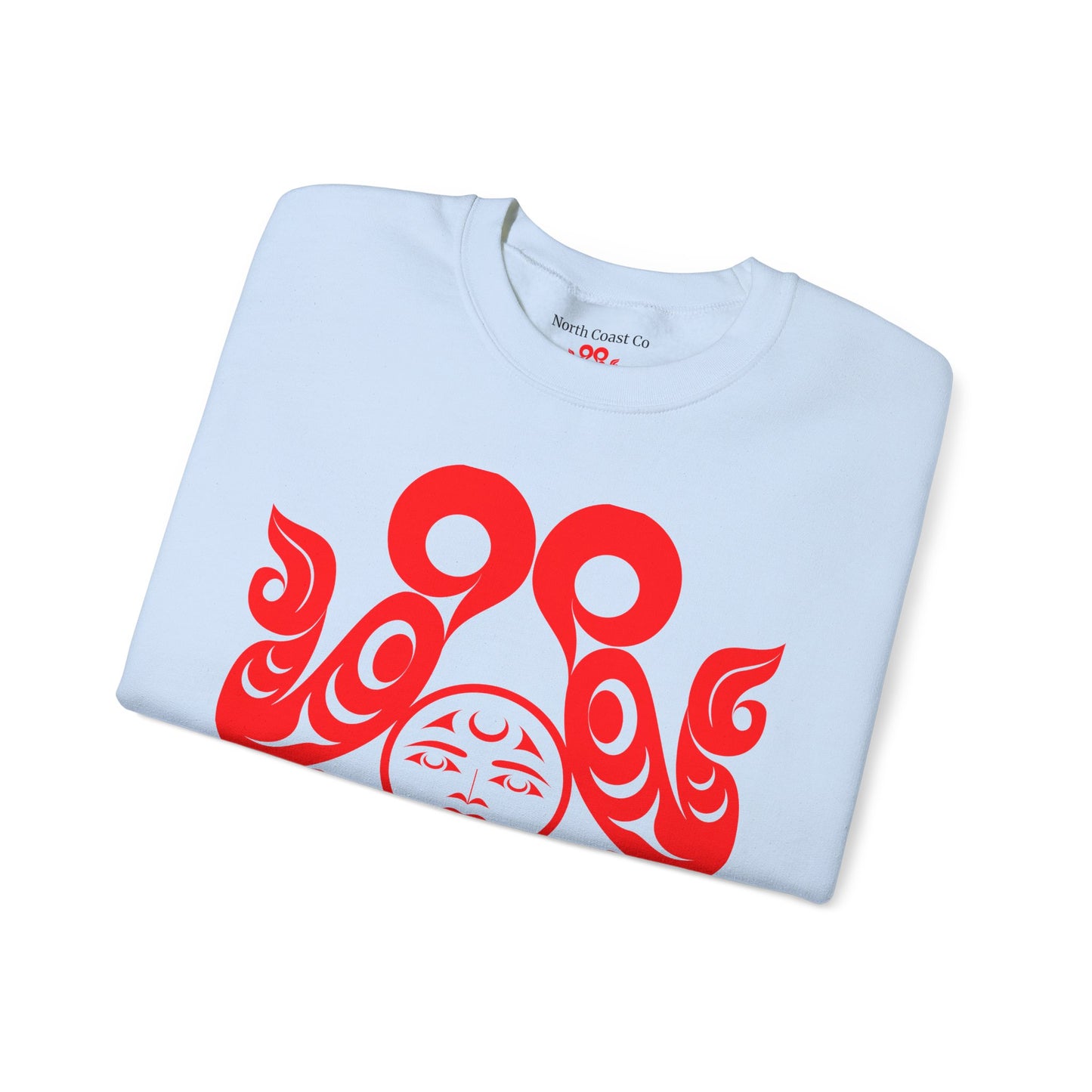 Unisex Crewneck Pullover sweatshirt with Red “Tsuu-Baa-Asaxt Wolves” design by Joshua Watts