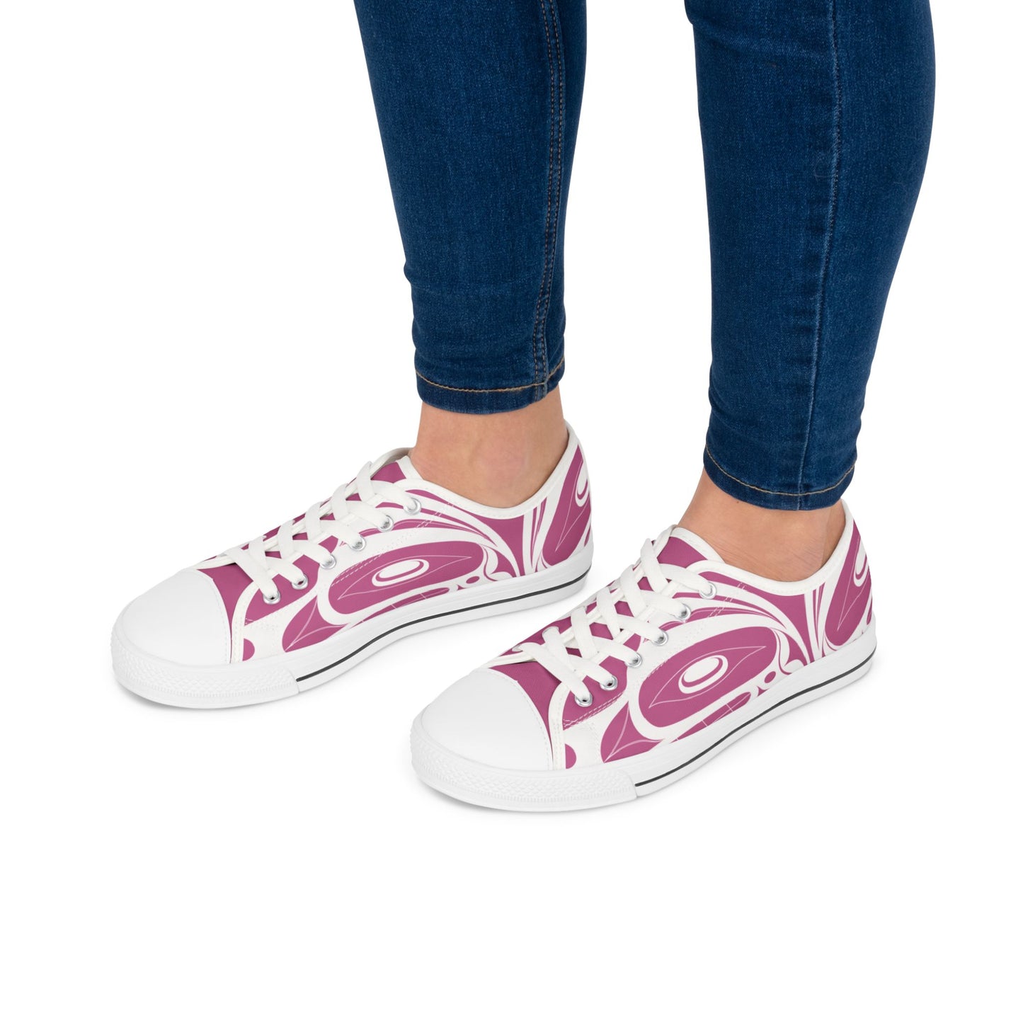 Women's Pink Low Top shoes with White Wolf design by Joshua Watts