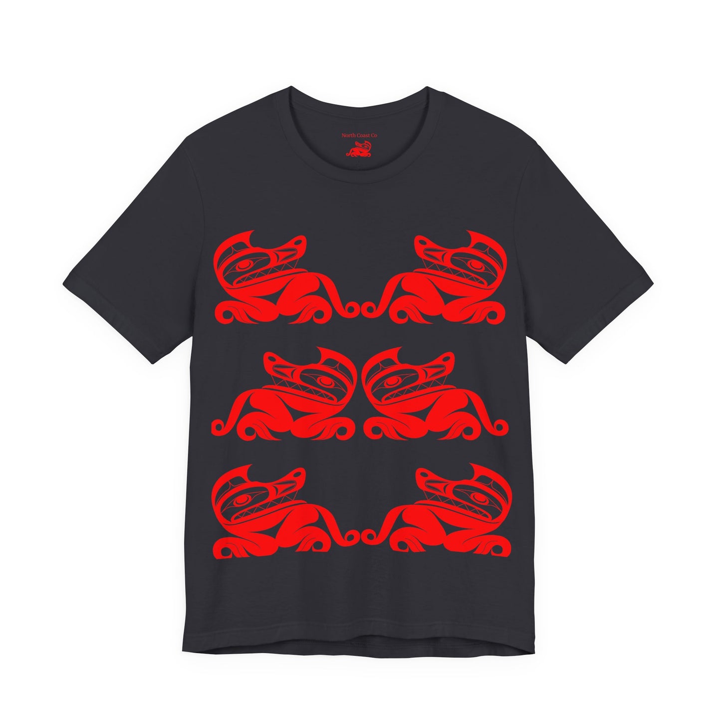 Unisex T-Shirt with red“Twin Wolves” design by Joshua Watts