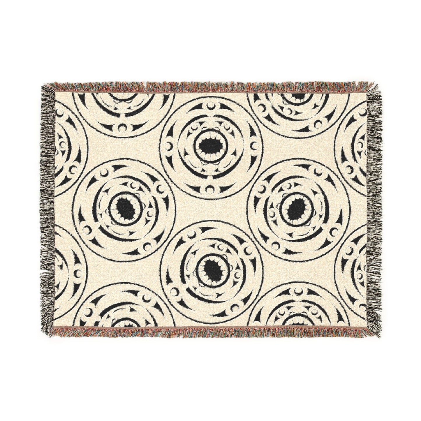 Boho Circle Woven Blanket – Cream Tribal Medallion Throw