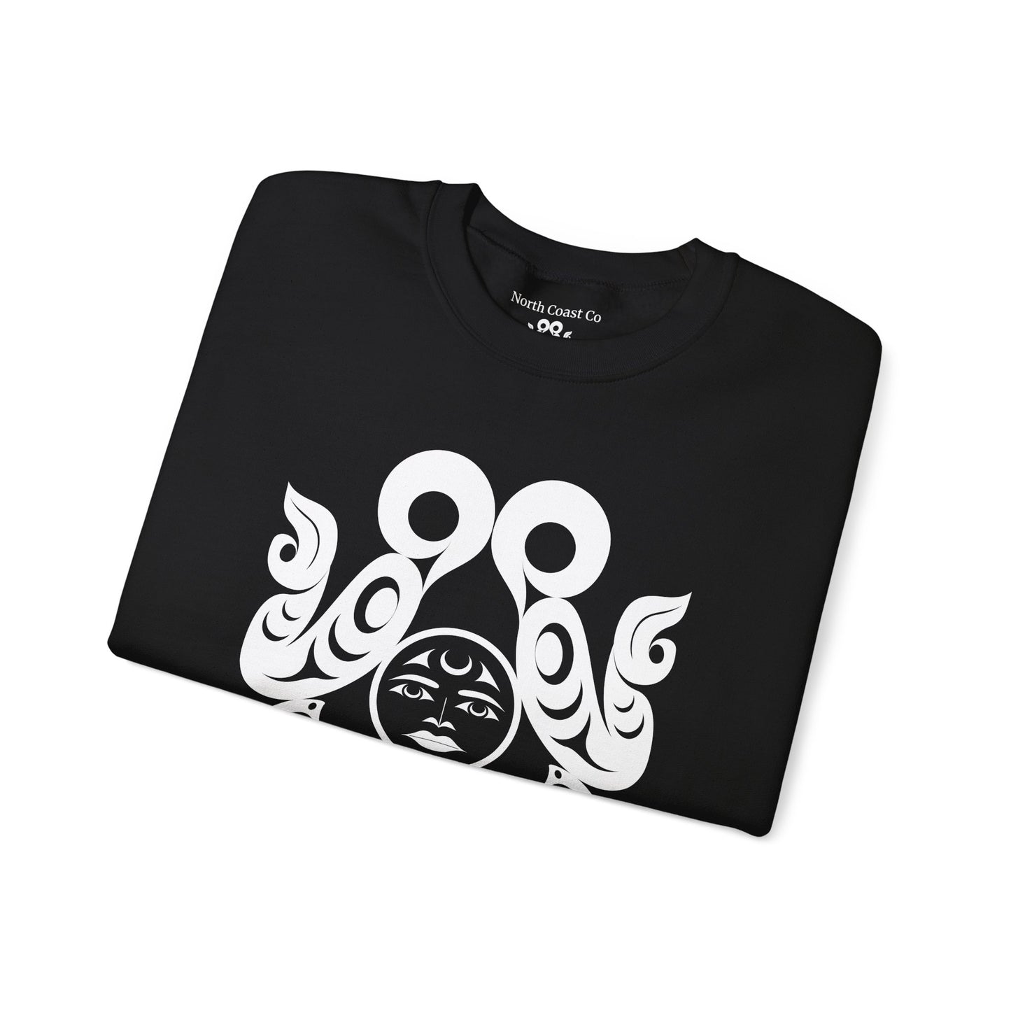 Unisex Crewneck Pullover sweatshirt with White “Tsuu-Baa-Asaxt Wolves” design by Joshua Watts