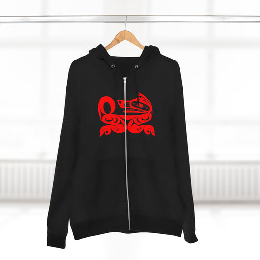Black Unisex Zip Hoodie with “ Red Wolf” design by Joshua Watts