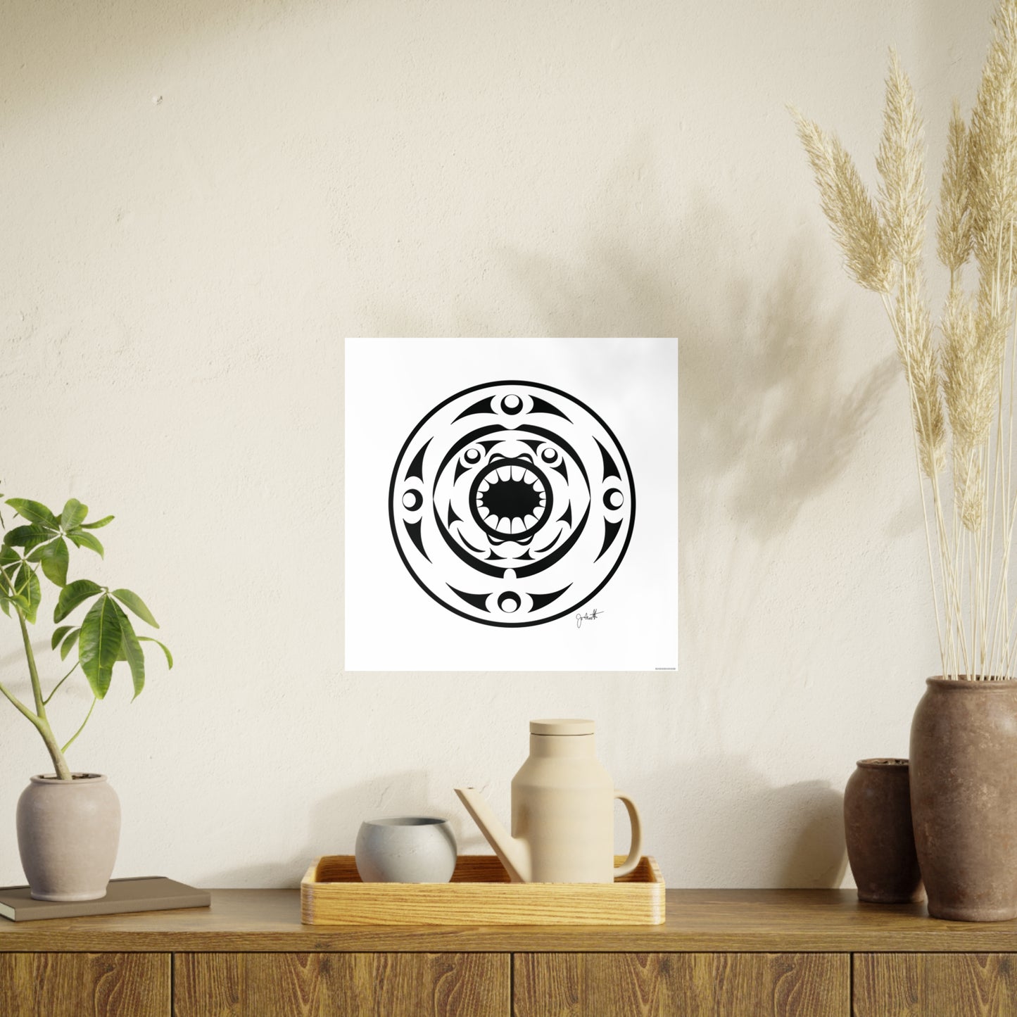 Tribal Shark Mandala Poster — Black Graphic Photo Art Print