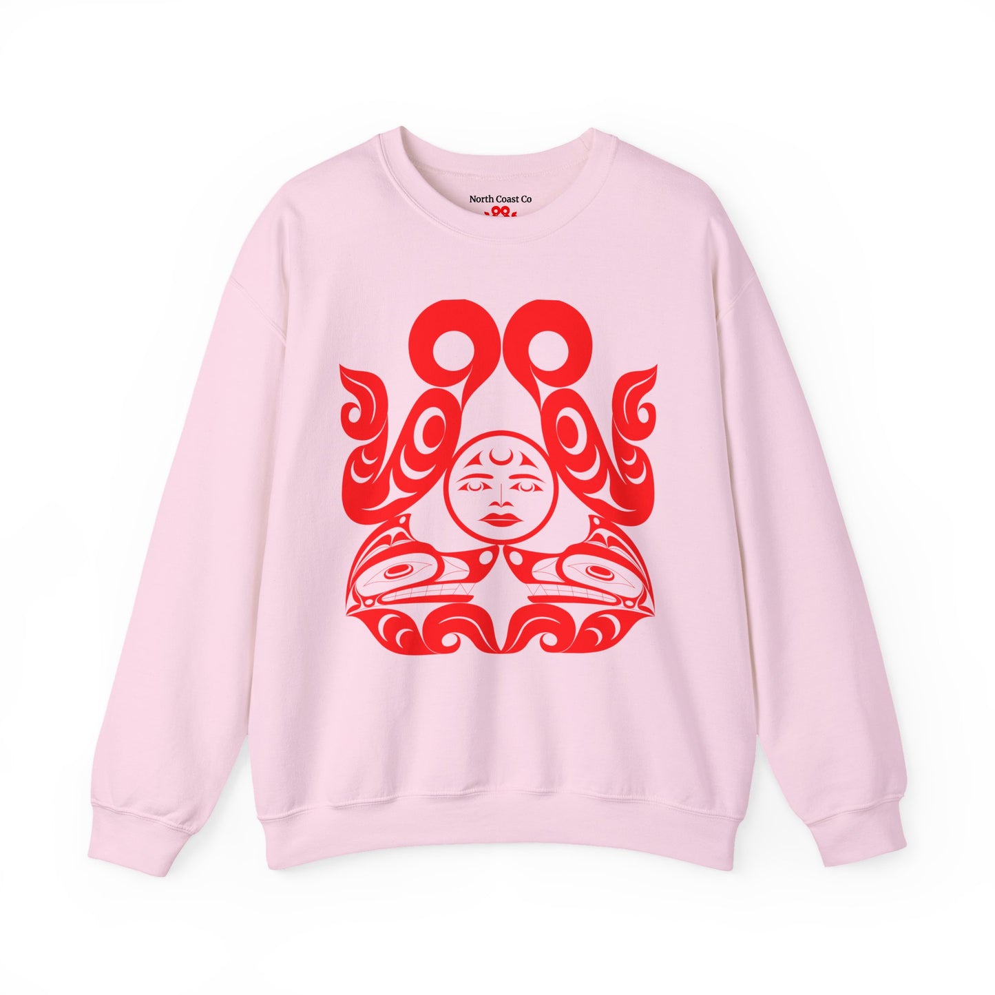 Unisex Crewneck Pullover sweatshirt with Red “Tsuu-Baa-Asaxt Wolves” design by Joshua Watts