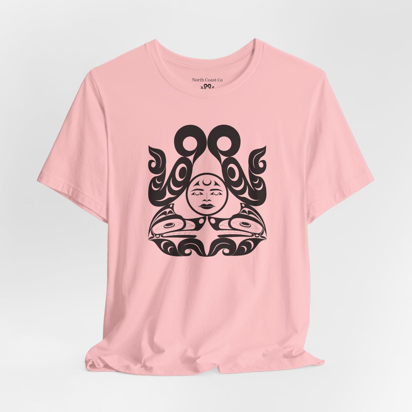 Unisex T-Shirt with black and white “Tsuu-Baa-Asaxt wolves” design by Joshua Watts